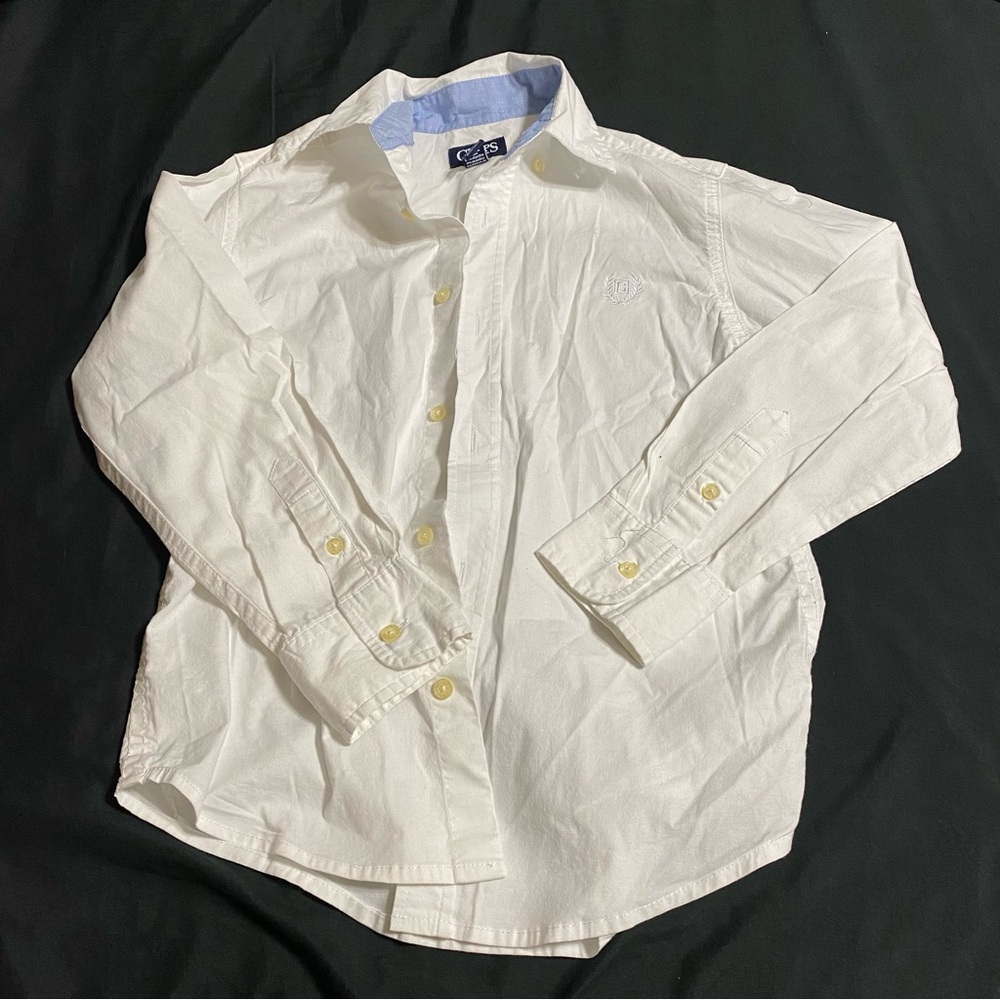 Chaps Boy White Long Sleeve Button Up Size S (8)